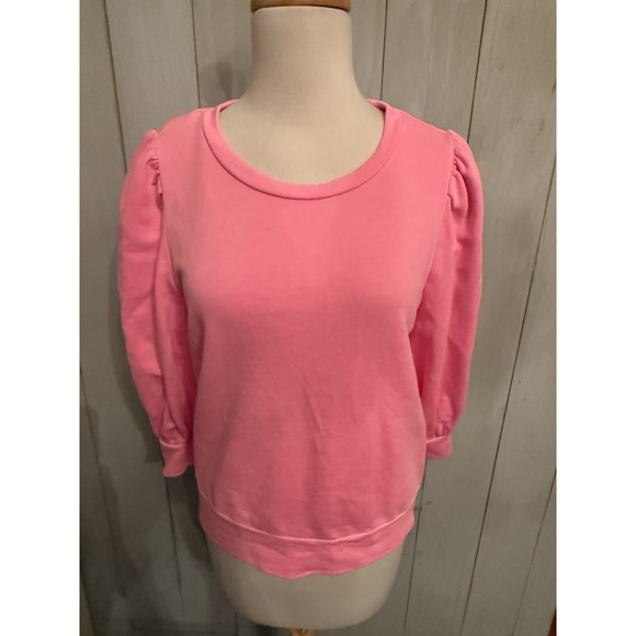 Lilly Pulitzer Corden Pink Sweatshirt XS Pullover Quarter Puff‎ Sleeve Crew M34 - Picture 4 of 11